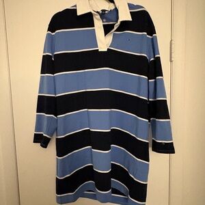 Tommy Hilfiger Navy and Light Blue Striped Rugby Shirt Dress